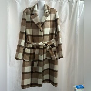 Cyrus Tan and Cream Plaid Coat